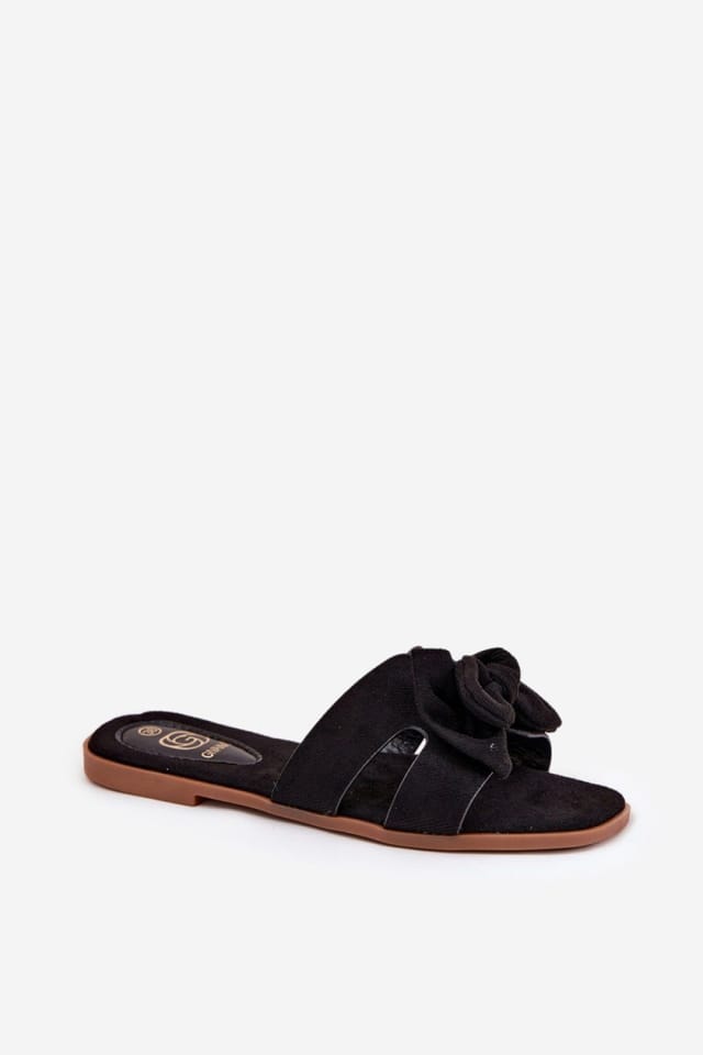 Love Lace Love Lace Women's Textile Flat Heel Flip Flops with Bow Cutout Design Comfort in Black - 2