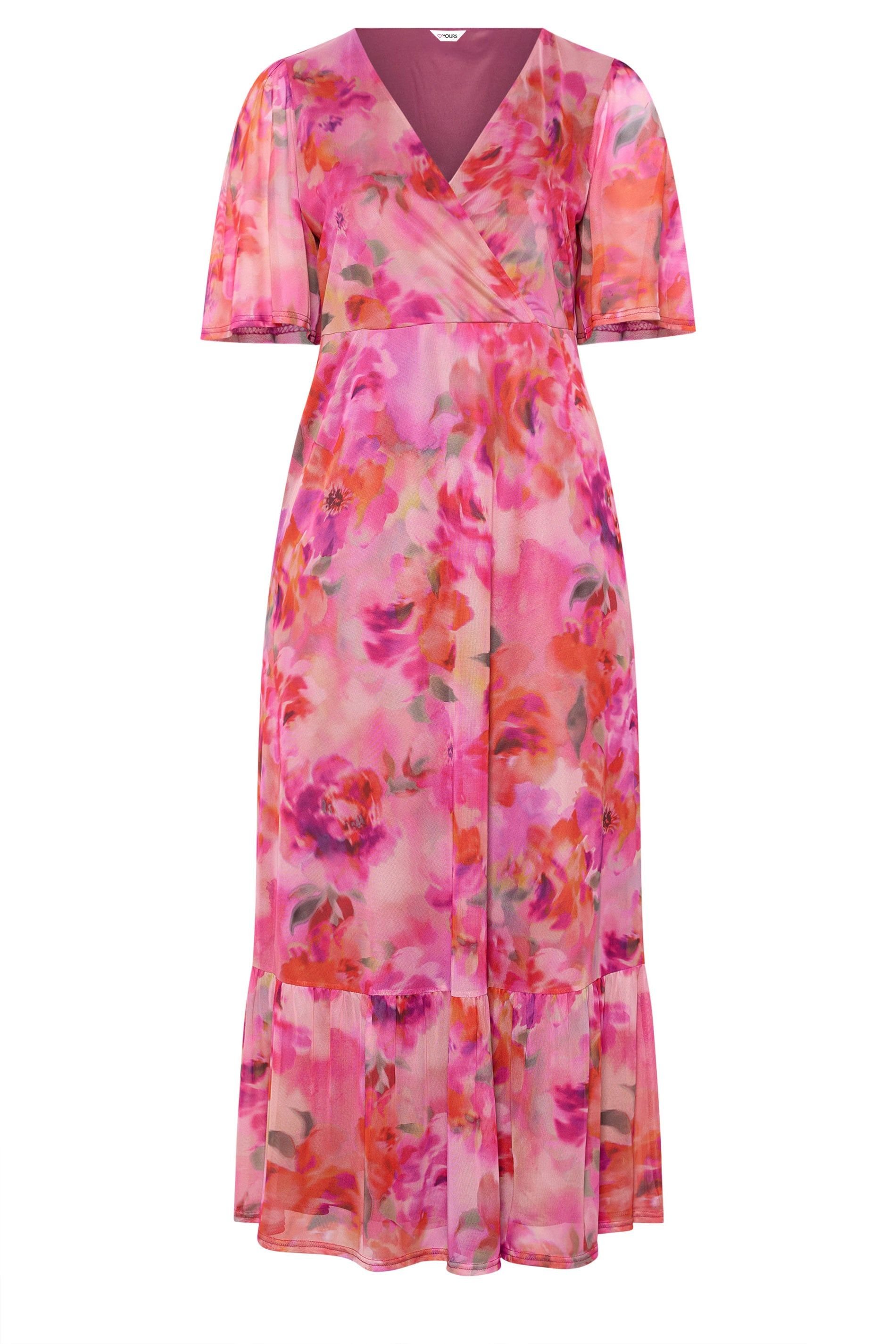 Yours Yours Women's Floral Wrap Ruffle Hem Dress in Pink - 2