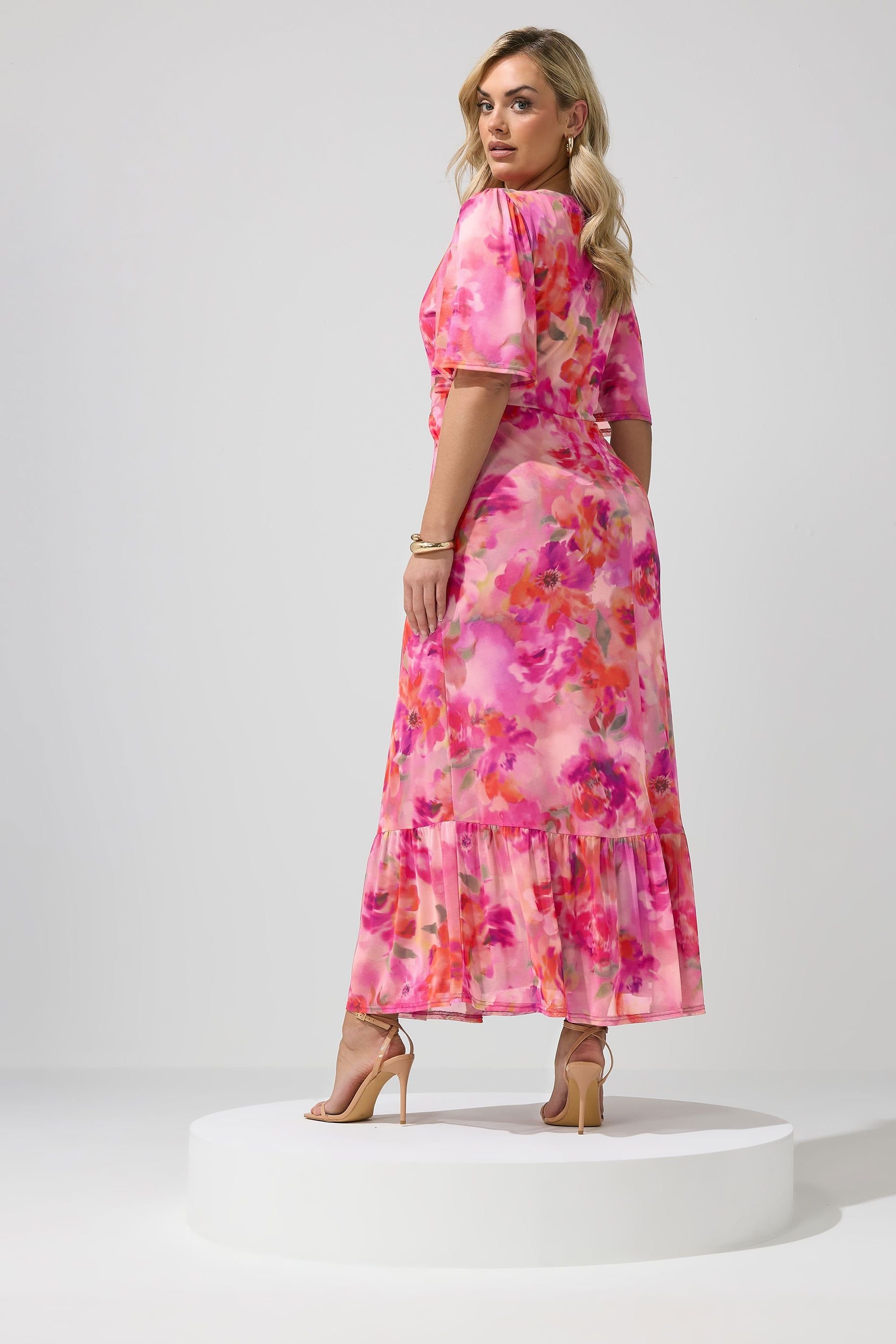 Yours Yours Women's Floral Wrap Ruffle Hem Dress in Pink - 4