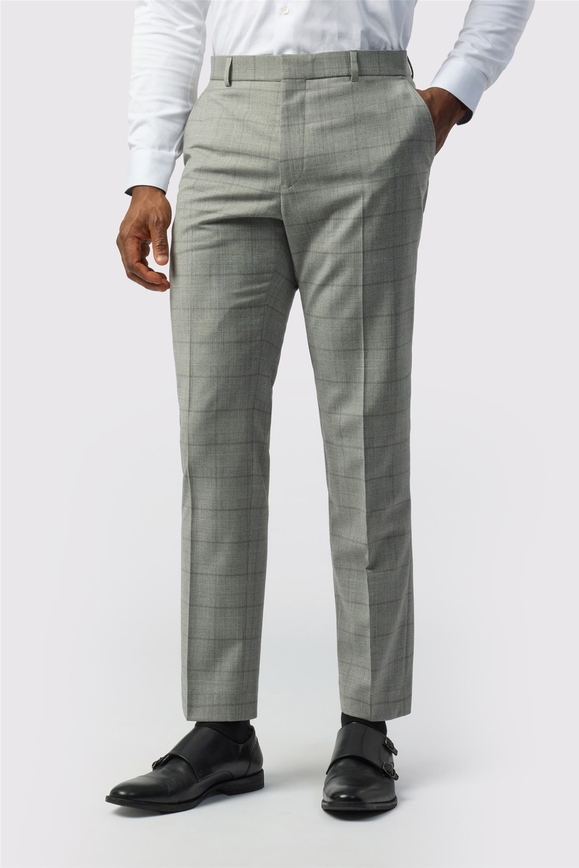 Ted Baker Ted Baker Men's Flat Fronted Checked Slim Fit Suit Trousers in Silver