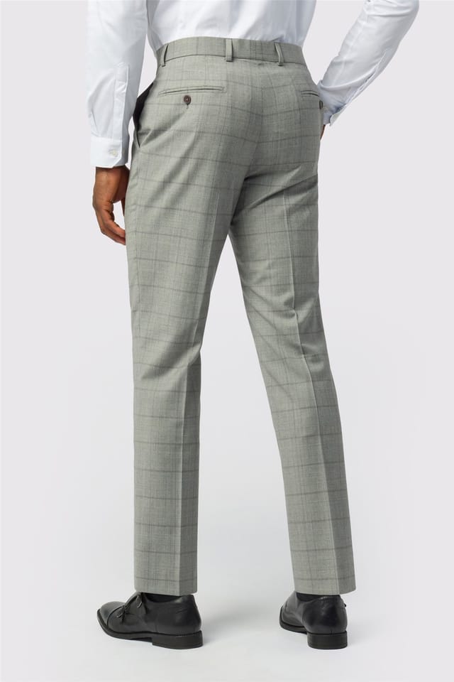 Ted Baker Ted Baker Men's Flat Fronted Checked Slim Fit Suit Trousers in Silver - 2