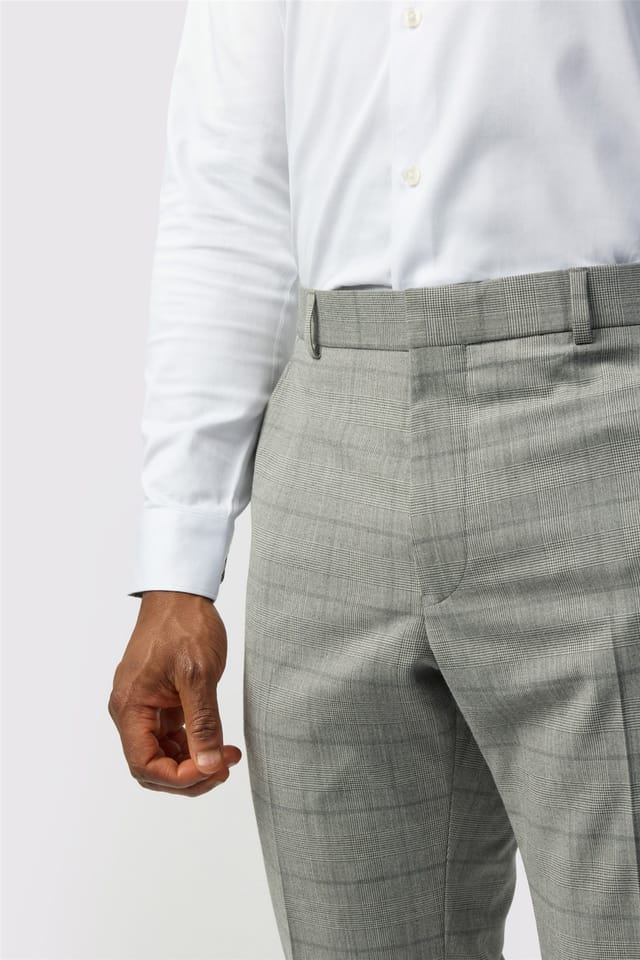 Ted Baker Ted Baker Men's Flat Fronted Checked Slim Fit Suit Trousers in Silver - 3