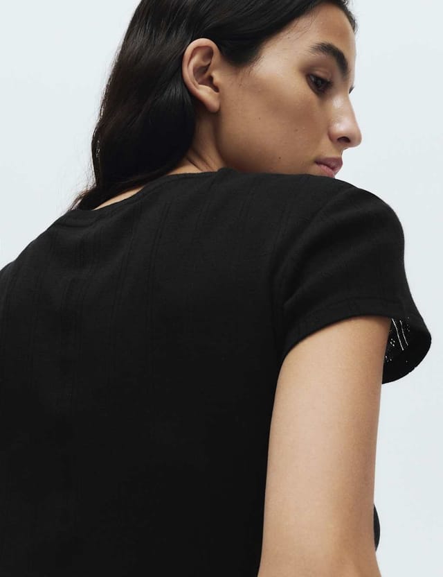 Marks & Spencer M&S Pure Cotton Pointelle Pyjama Top Black - 3