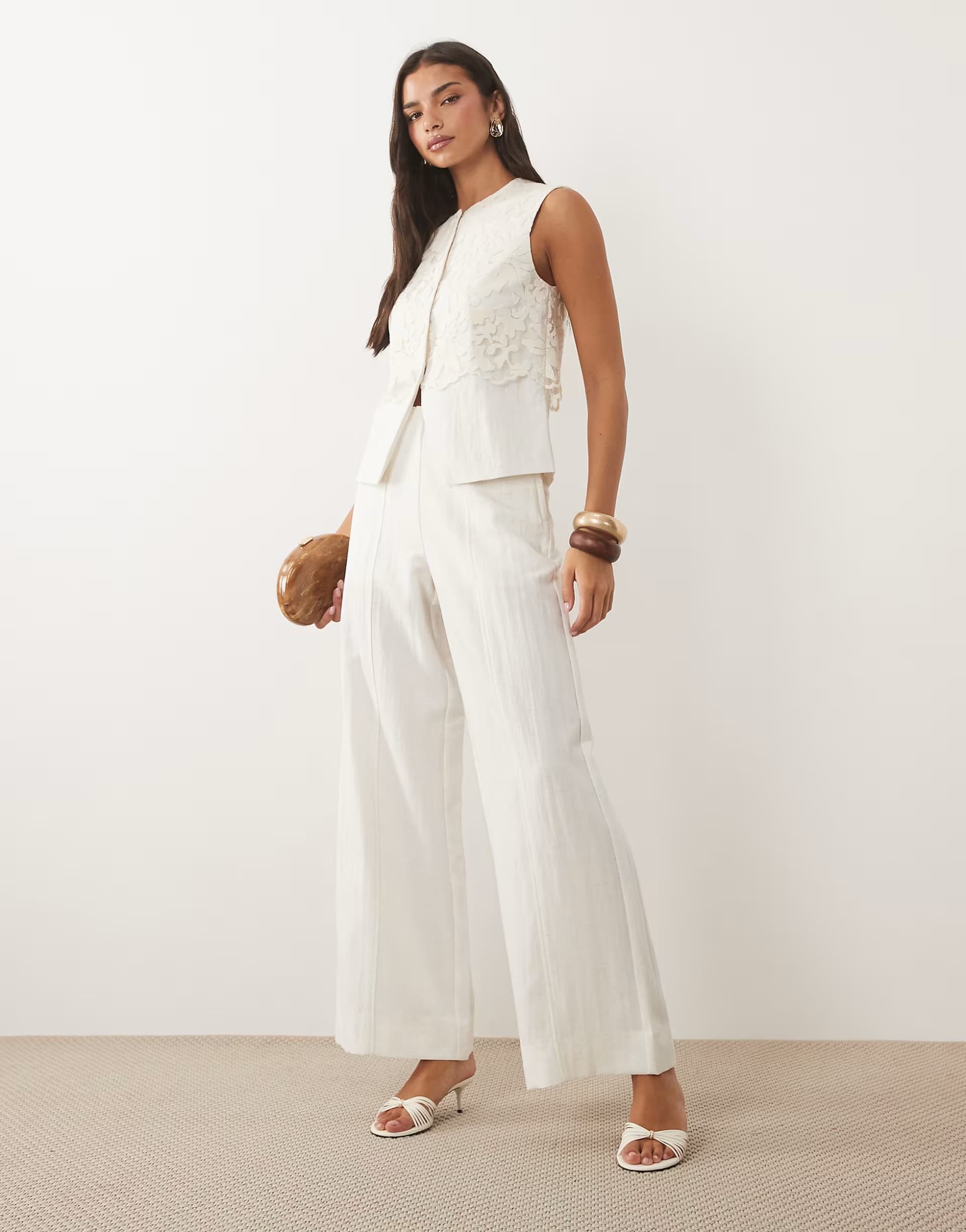 ASOS YAS linen-touch wide leg tailored trouser co-ord in pristine melange