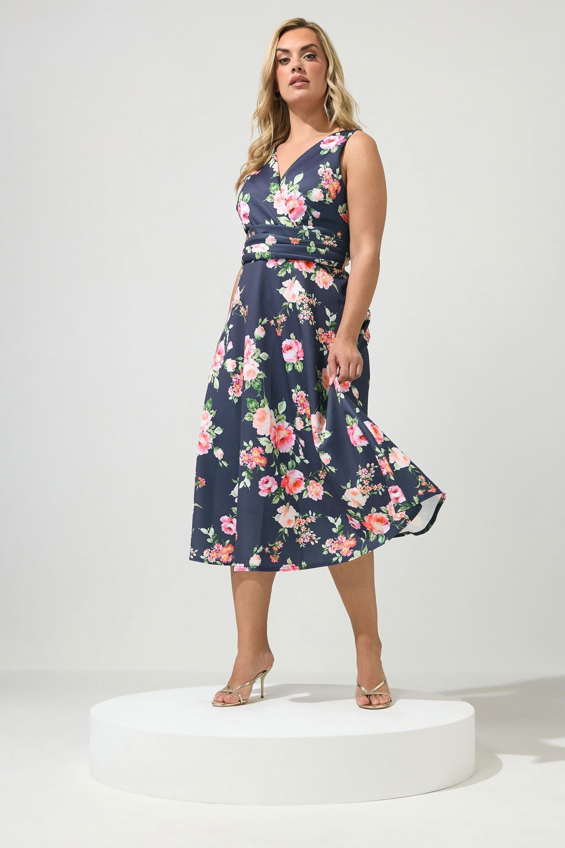 Yours London Dark Navy Floral Midi Dress