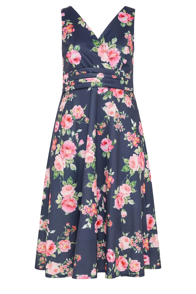 Yours Yours Women's Floral Midi Dress in Dark Navy - 2
