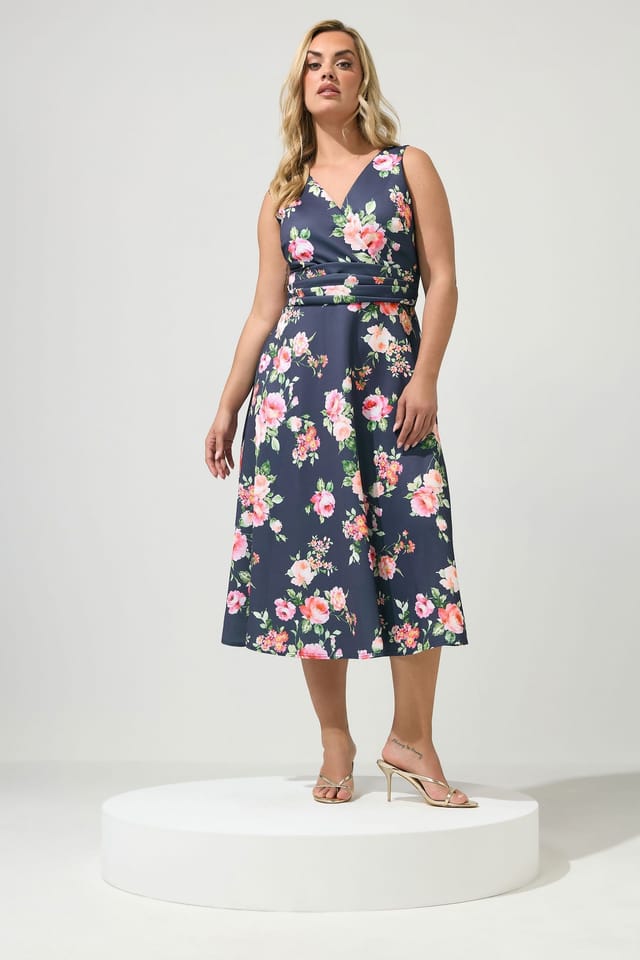 Yours Yours Women's Floral Midi Dress in Dark Navy - 3