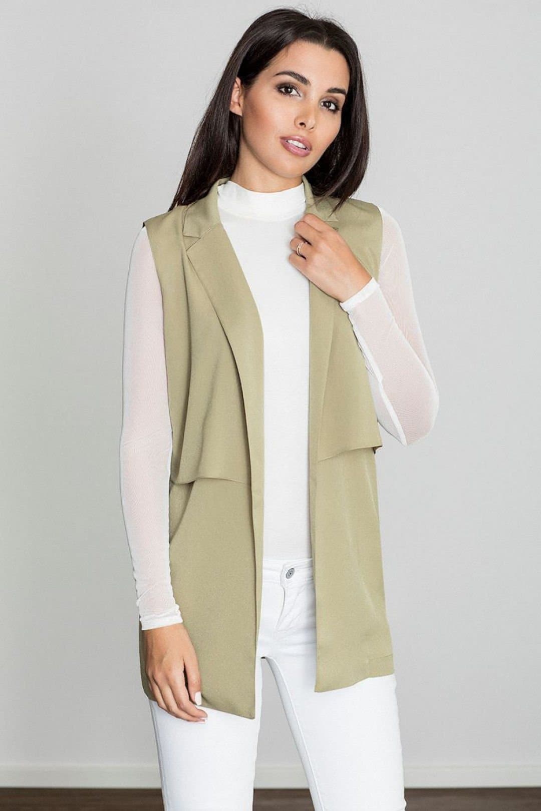 Love Lace Love Lace Women's Lightweight Long Collared Vest for Everyday in Green