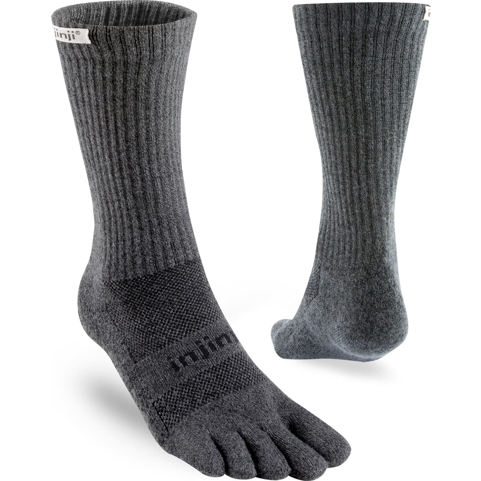 Injinji Injinji Men's Mid-Weight Trail Run Crew Length Toe Socks in Grey