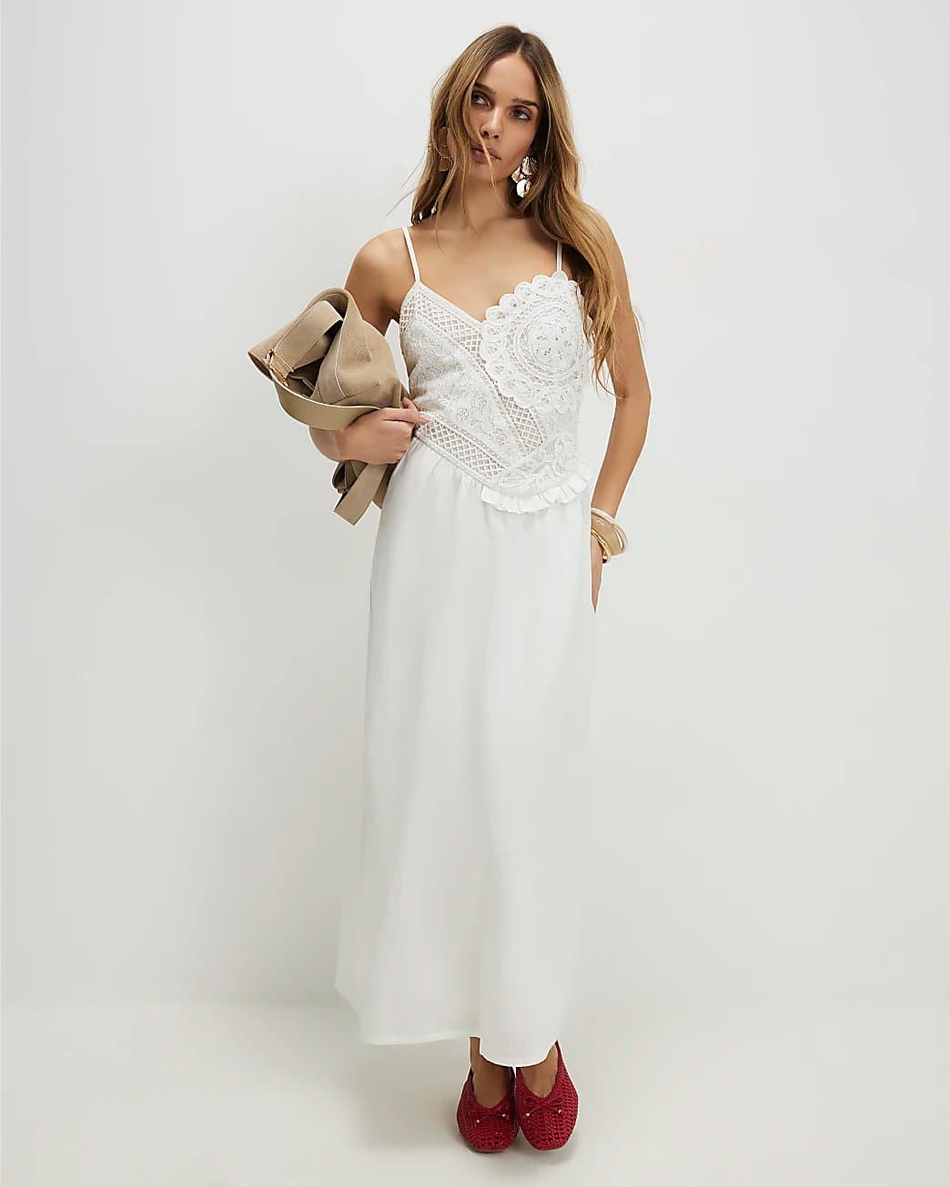 River Island River Island Womens Cream Patchwork Lace Midi Dress