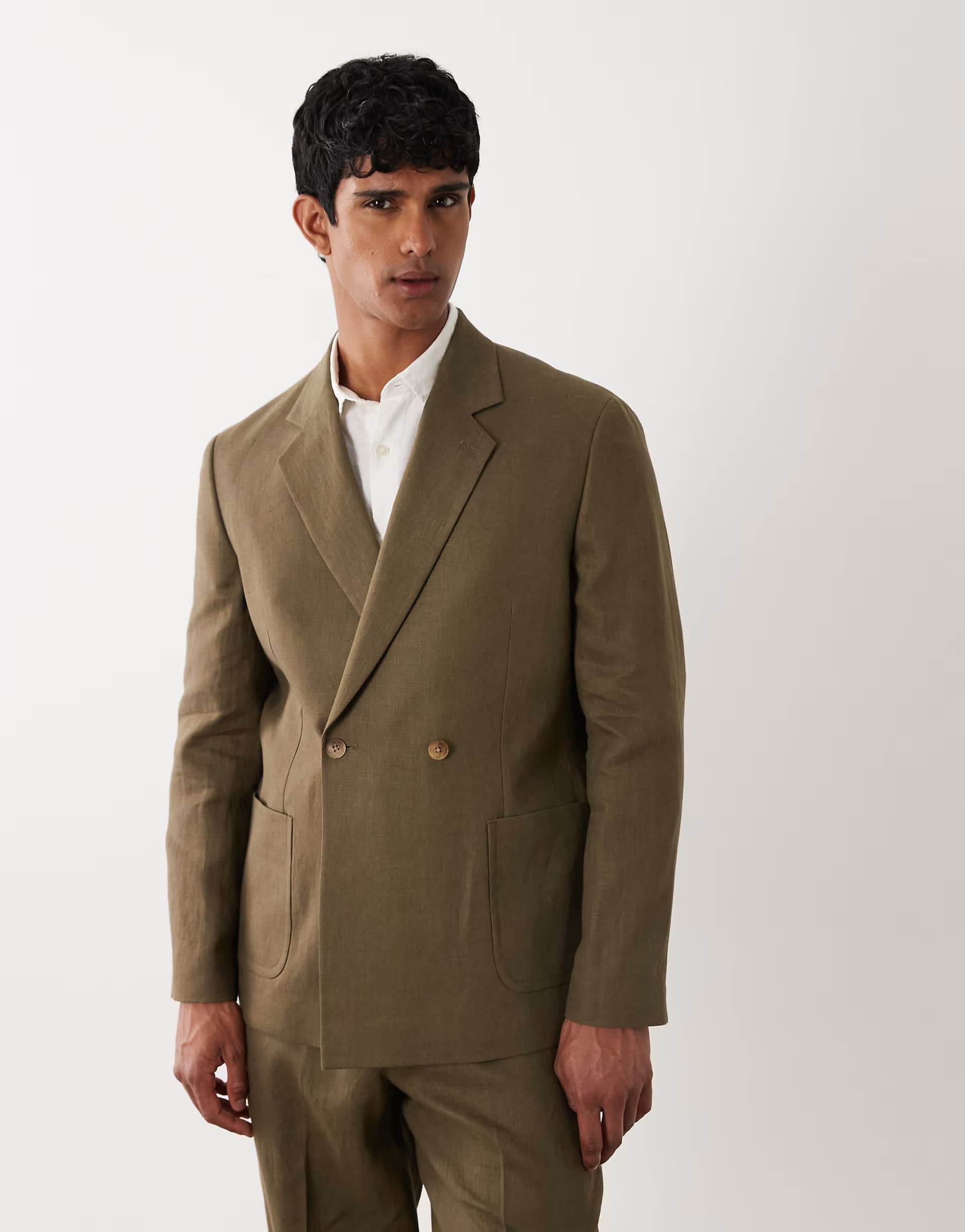 ASOS ASOS DESIGN Premium 100% linen regular suit jacket in olive green