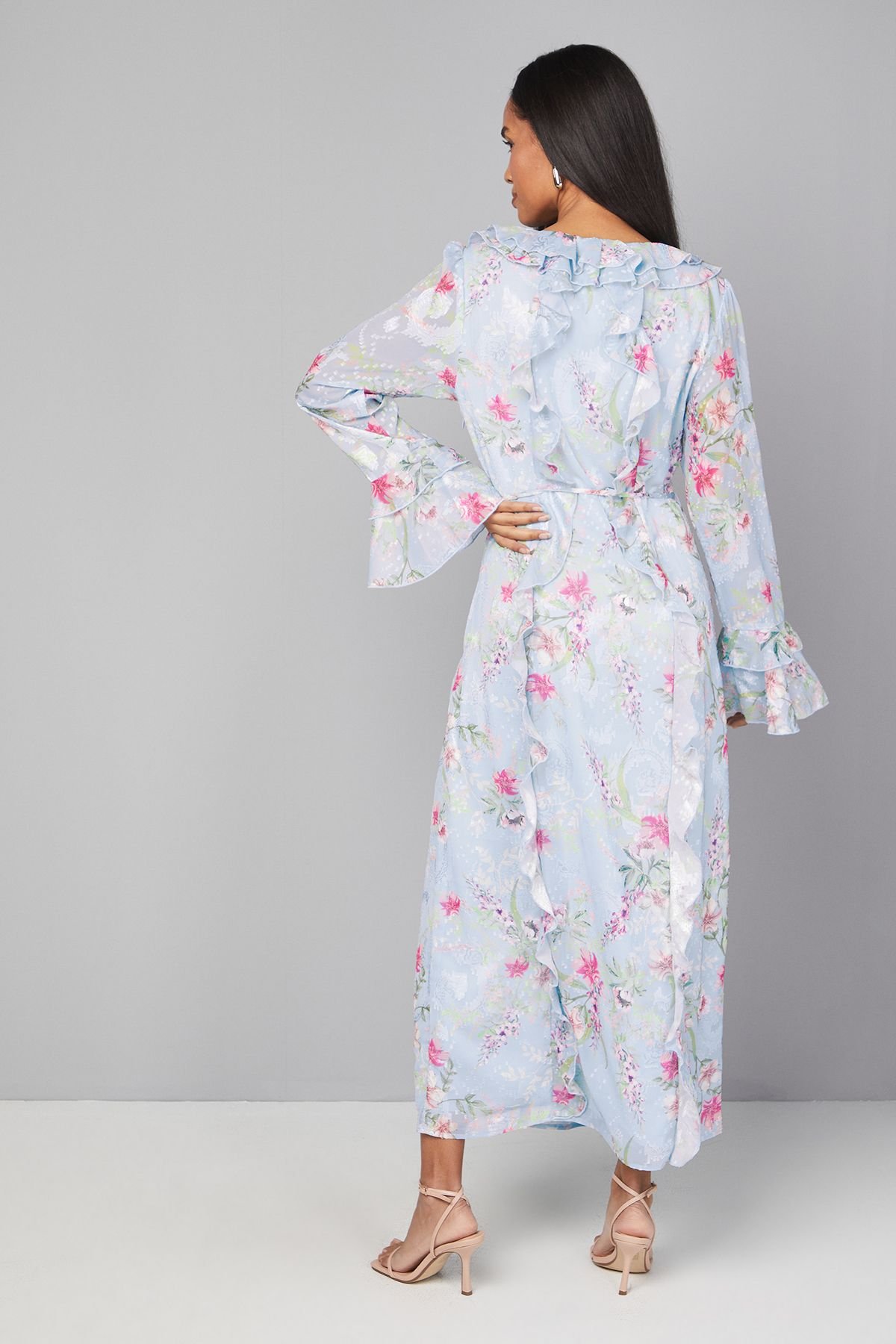 Wallis Wallis Women's Floral Ruffle Belted Midaxi Dress in Blue - 3