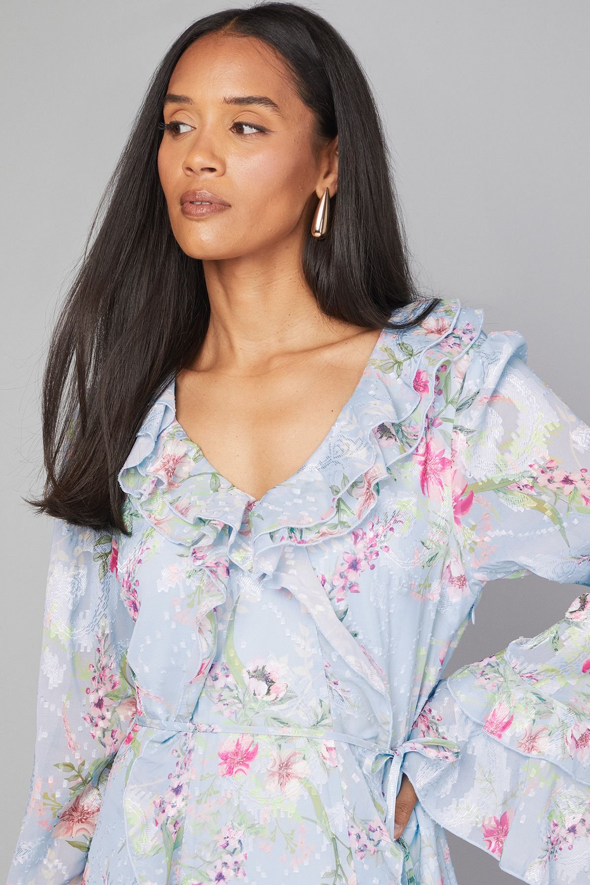 Wallis Wallis Women's Floral Ruffle Belted Midaxi Dress in Blue - 4