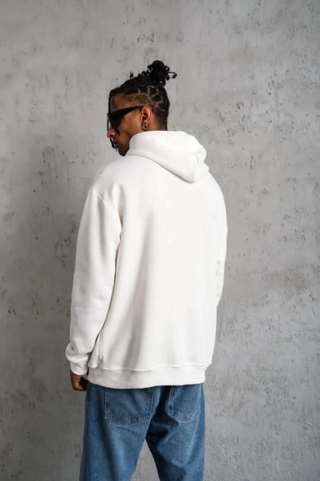 Janes Janes Men's Hooded Oversized Printed Sweatshirt with Pocket in White - 2