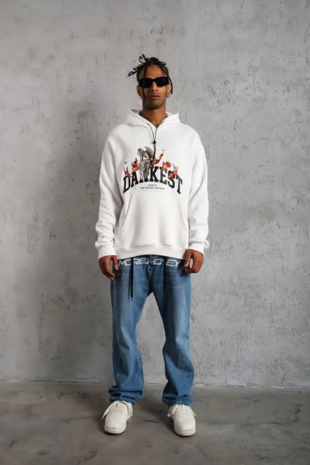Janes Janes Men's Hooded Oversized Printed Sweatshirt with Pocket in White - 4