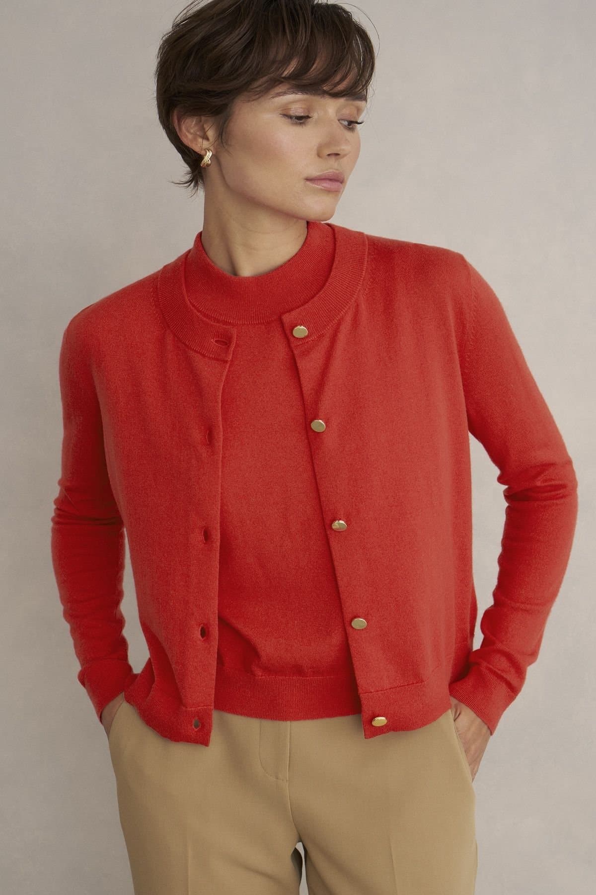 Hobbs London Hobbs London Women's Priya Long Sleeve Crew Neck Cardigan in Scarlet