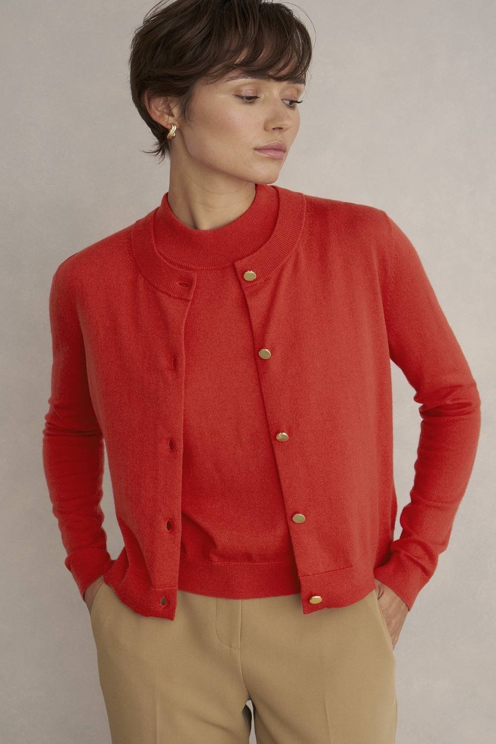 Hobbs London Hobbs London Women's Priya Long Sleeve Crew Neck Cardigan in Scarlet - 2