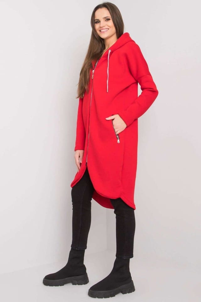 Love Lace Love Lace Women's Asymmetrical Hem Hooded Zip Sweatshirt in Red - 2