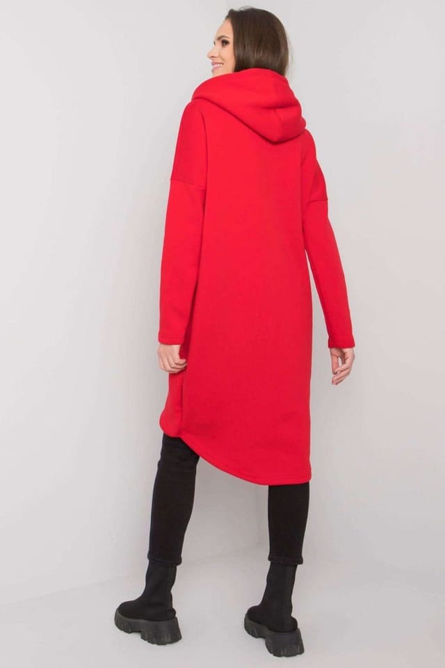 Love Lace Love Lace Women's Asymmetrical Hem Hooded Zip Sweatshirt in Red - 3