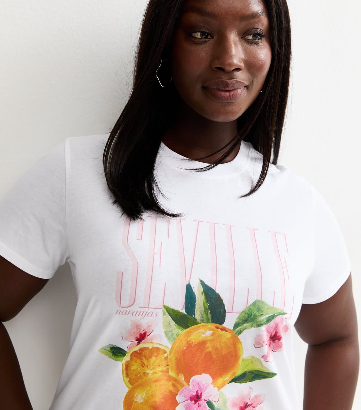 New Look Women's Plus Size White Seville Orange Print Relaxed T-Shirt Curves New Look