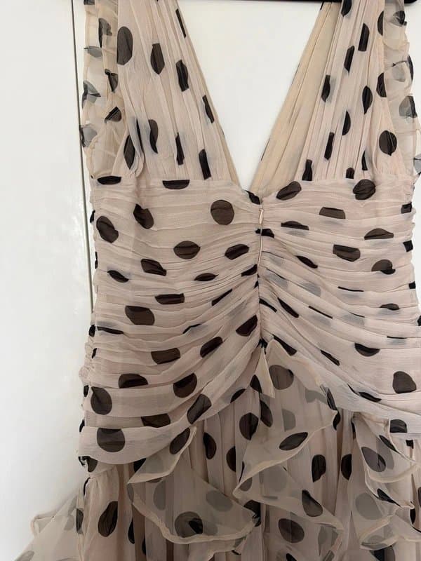 ASOS ASOS luxe ruched maxi dress waterfall detail in brown polka dot
