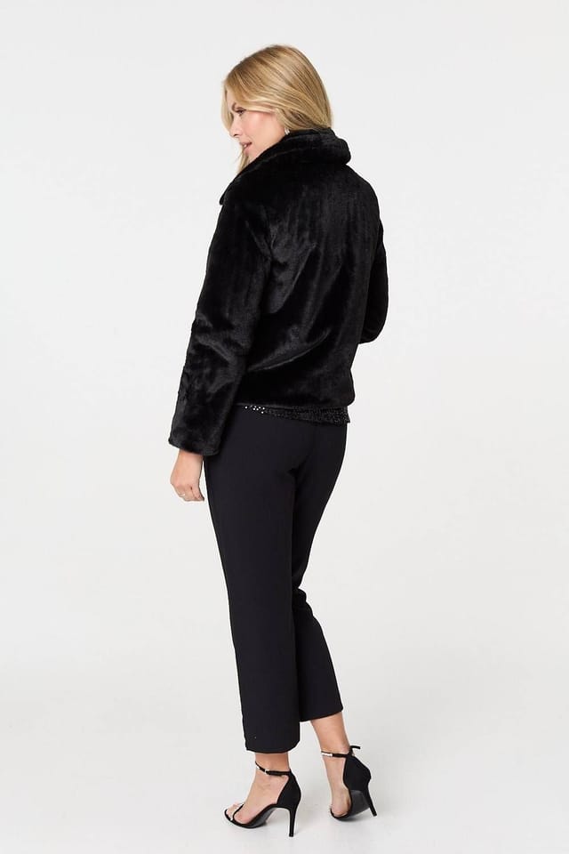 Izabel London Izabel London Women's Faux Fur Zip Detail Cropped Jacket in Black - 3