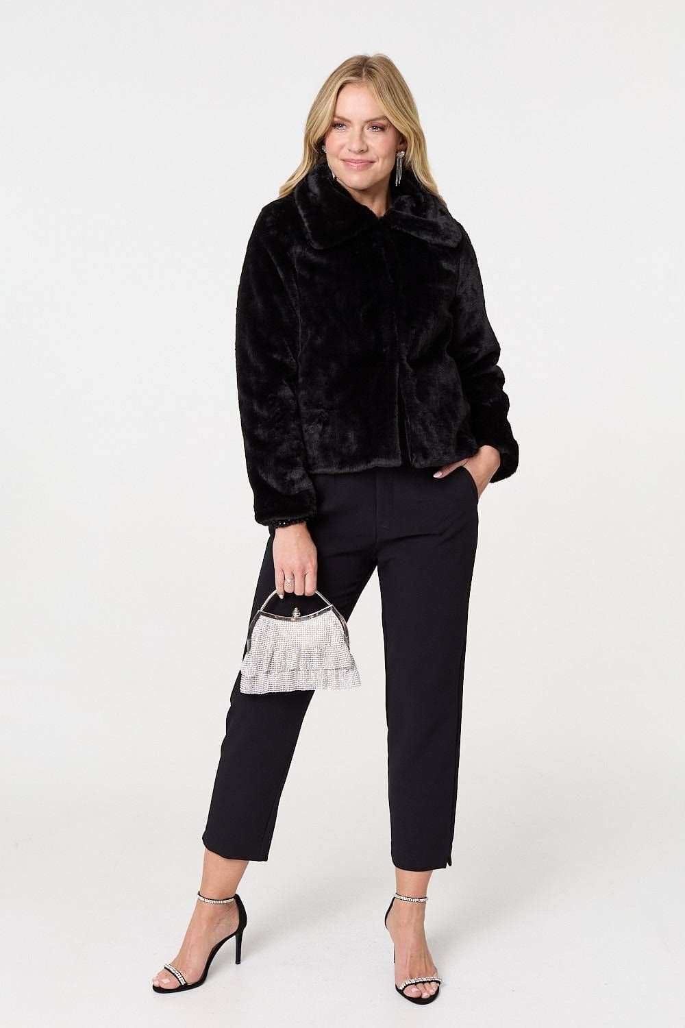 Izabel London Izabel London Women's Faux Fur Zip Detail Cropped Jacket in Black - 4