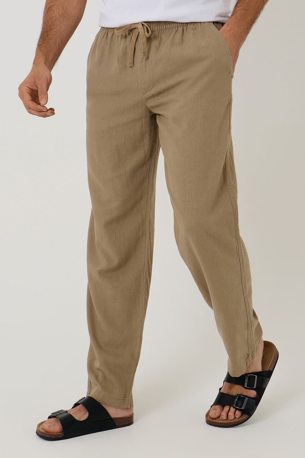 Threadbare Threadbare Men's Linen Blend Drawcord Trousers in Taupe