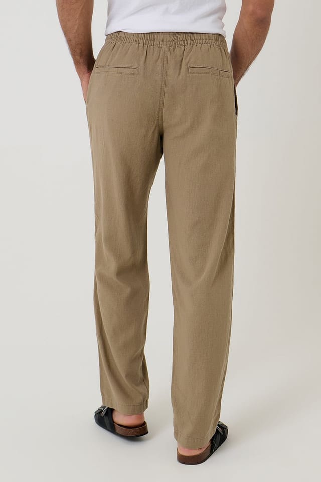 Threadbare Threadbare Men's Linen Blend Drawcord Trousers in Taupe - 2