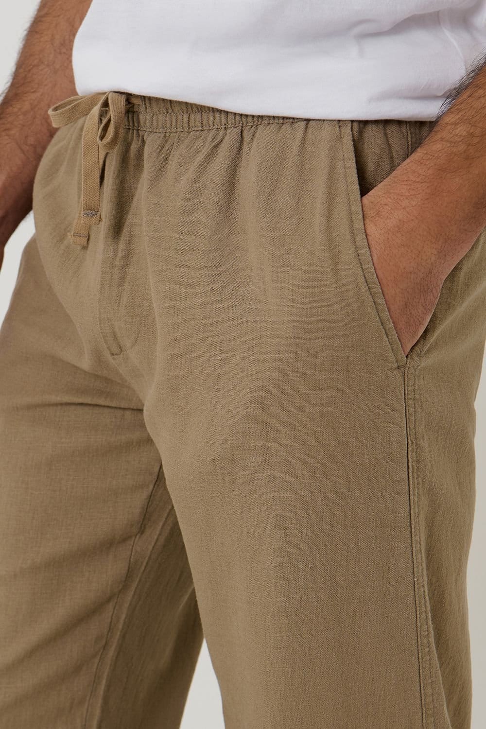 Threadbare Threadbare Men's Linen Blend Drawcord Trousers in Taupe - 4