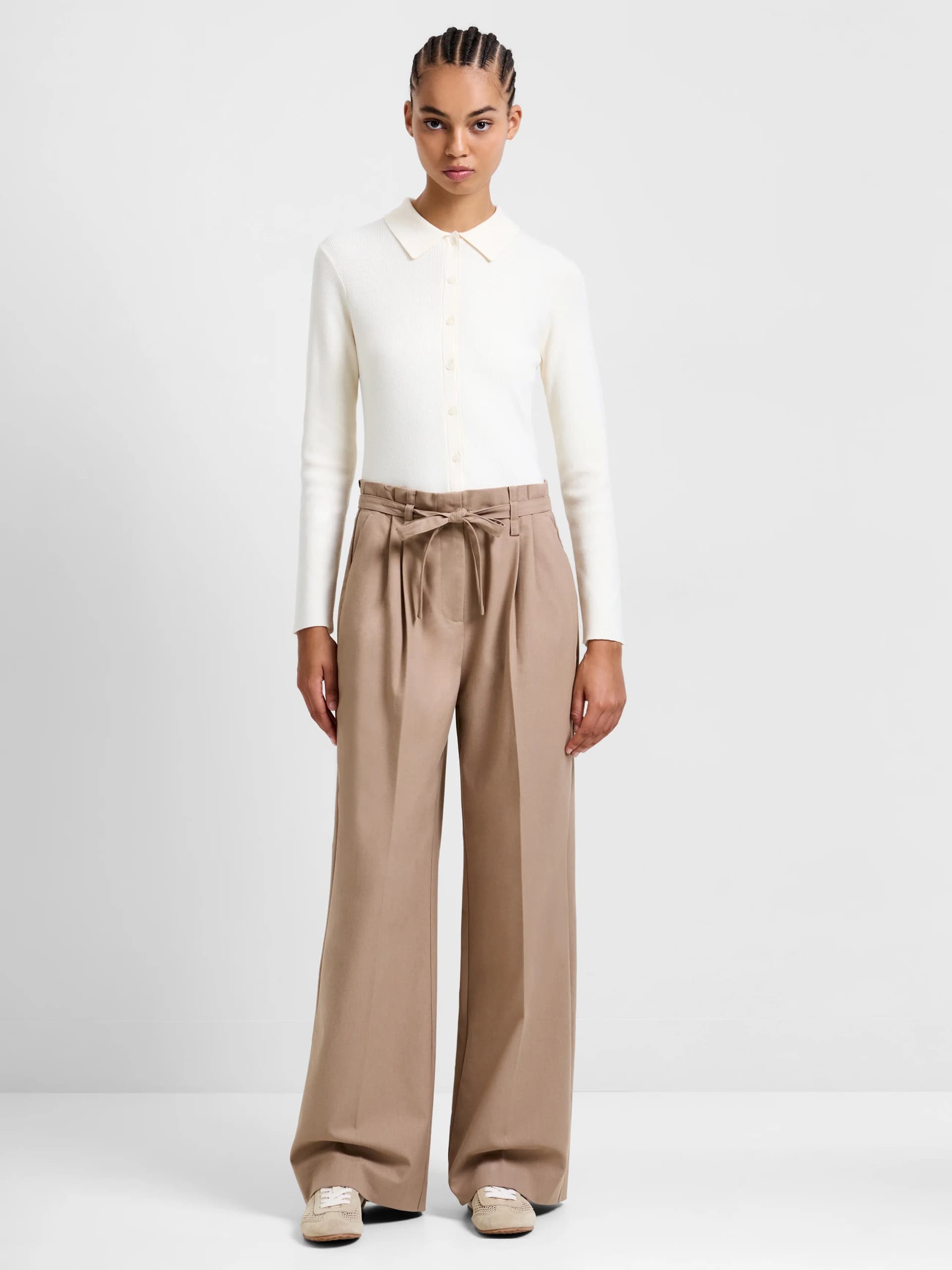 French Connection Ferri Flannel Wide Leg Trousers Camel