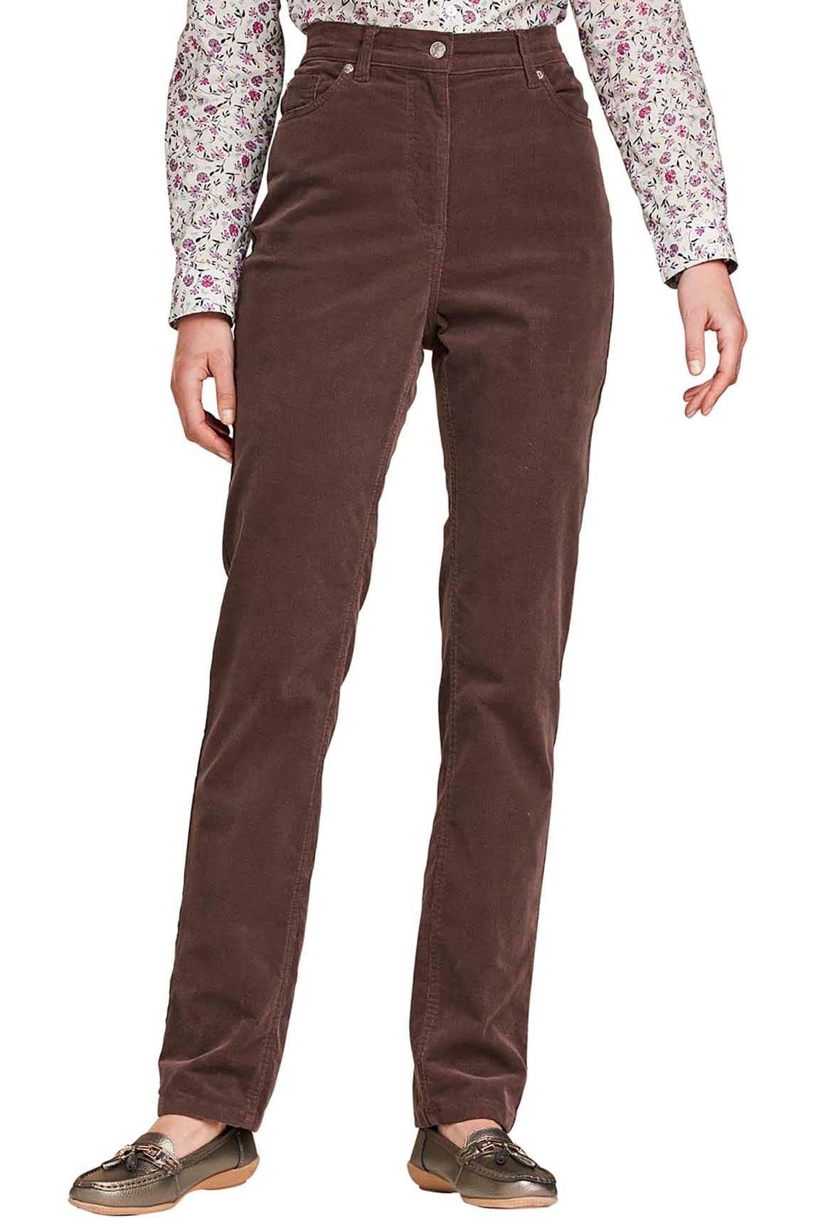 Amber Amber Women's Jeans with Elasticated Back Waist Jeans Stretch Cord in Chocolate