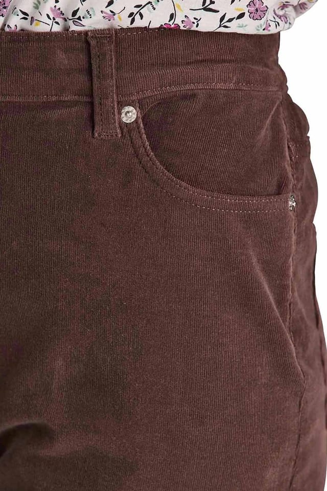 Amber Amber Women's Jeans with Elasticated Back Waist Jeans Stretch Cord in Chocolate - 3