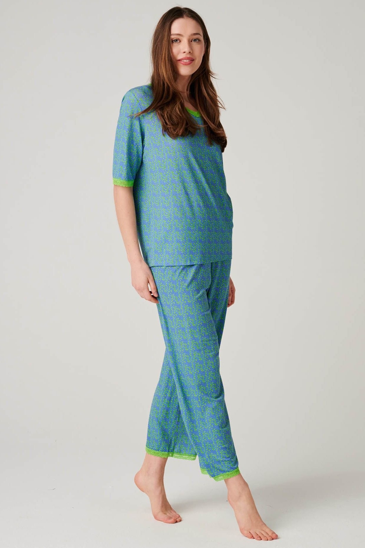 British Boxers British Boxers Women's "Blooming Fabulous" Bamboo Lace Pyjama Set in Bright Blue - 2