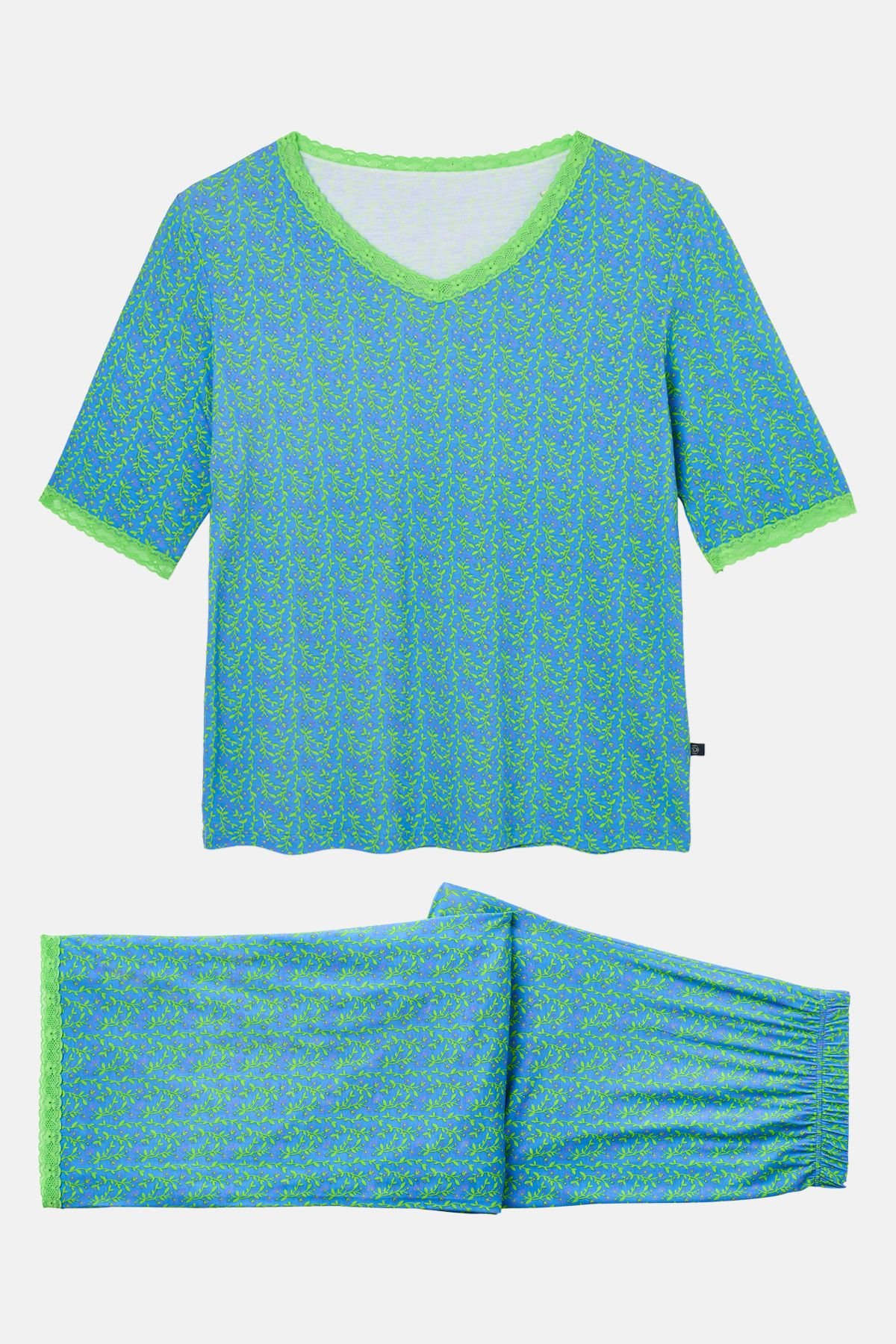 British Boxers British Boxers Women's "Blooming Fabulous" Bamboo Lace Pyjama Set in Bright Blue - 4