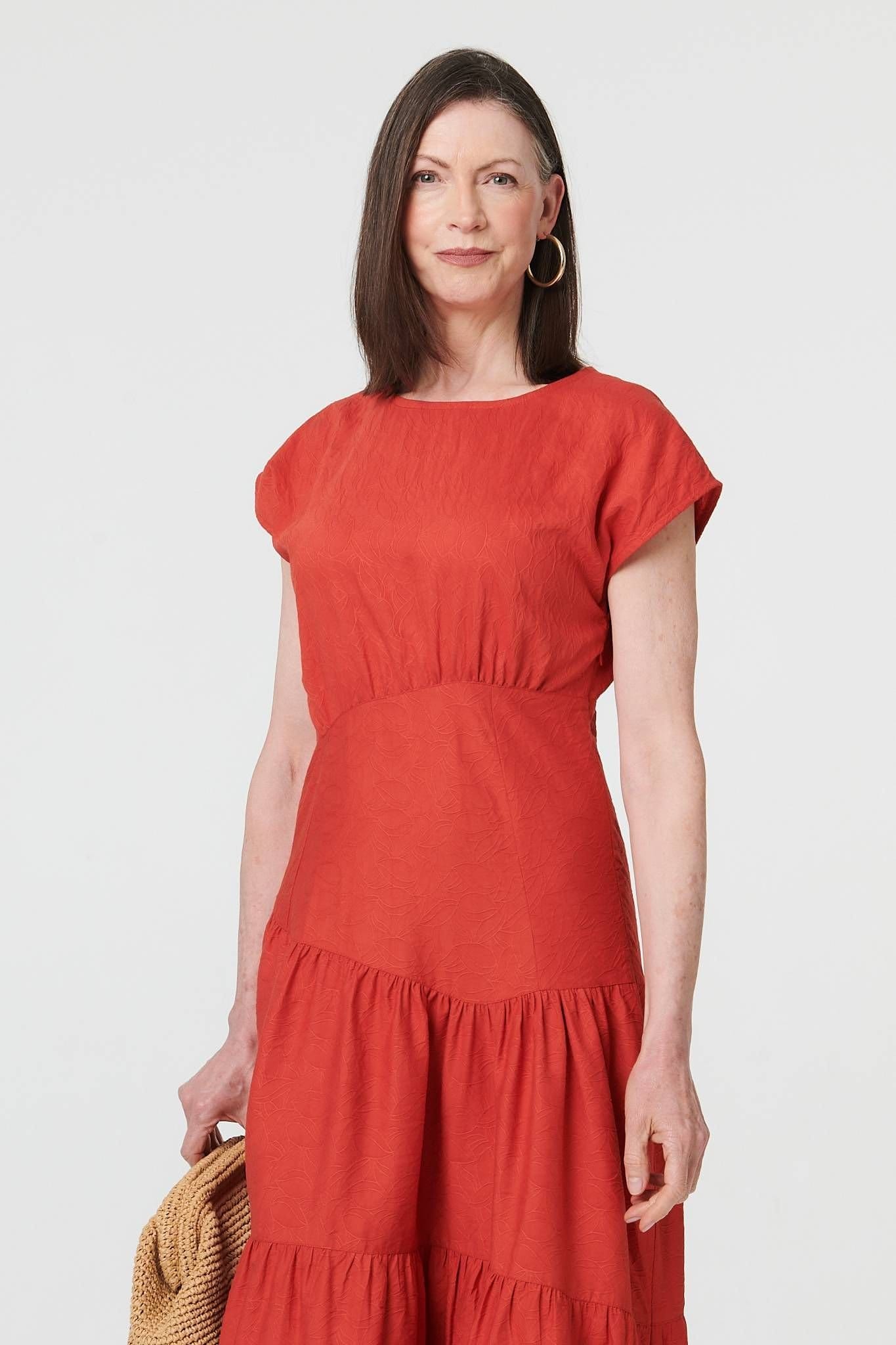 Izabel London Izabel London Women's Cap Sleeve Asymmetric Tiered Midi Dress in Orange - 4