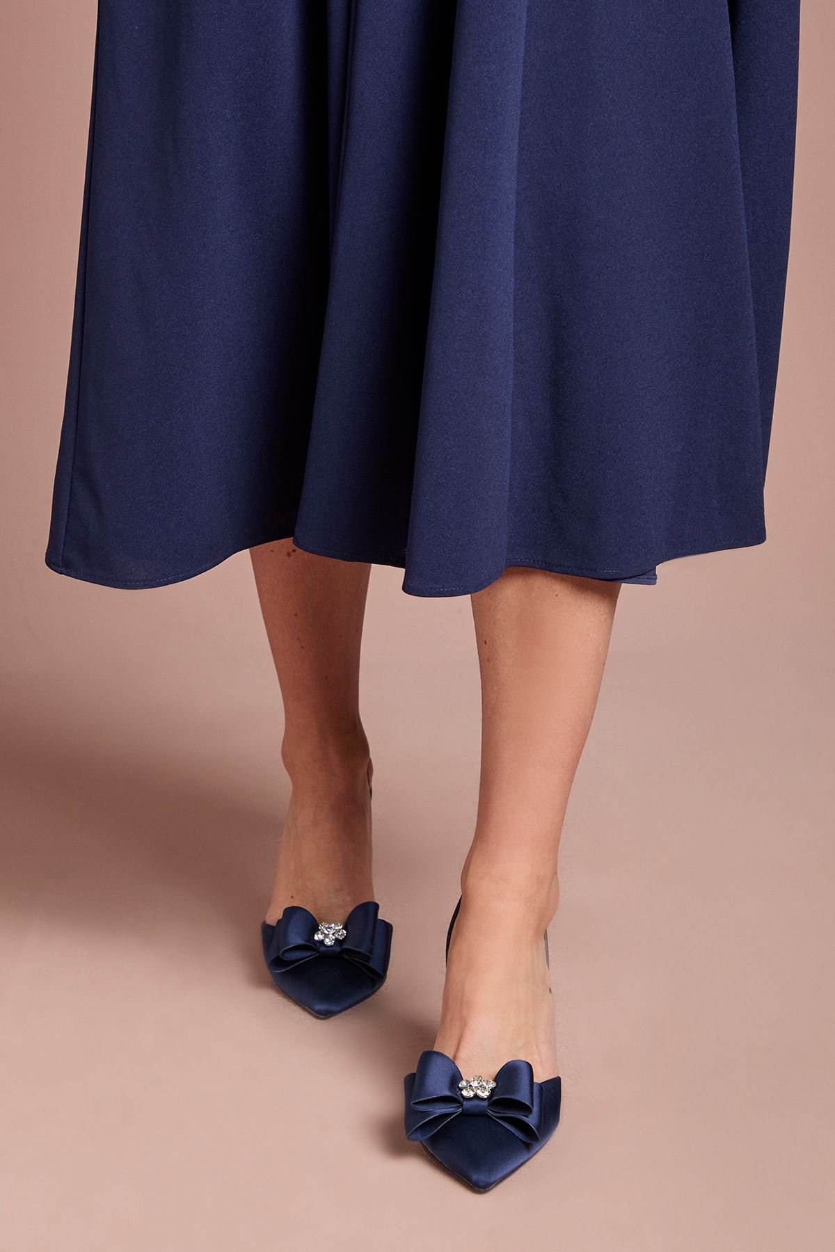 Coast Coast Women's Collette Satin Embellished Bow Detail High Heel Slingback Court Shoes in Navy - 3