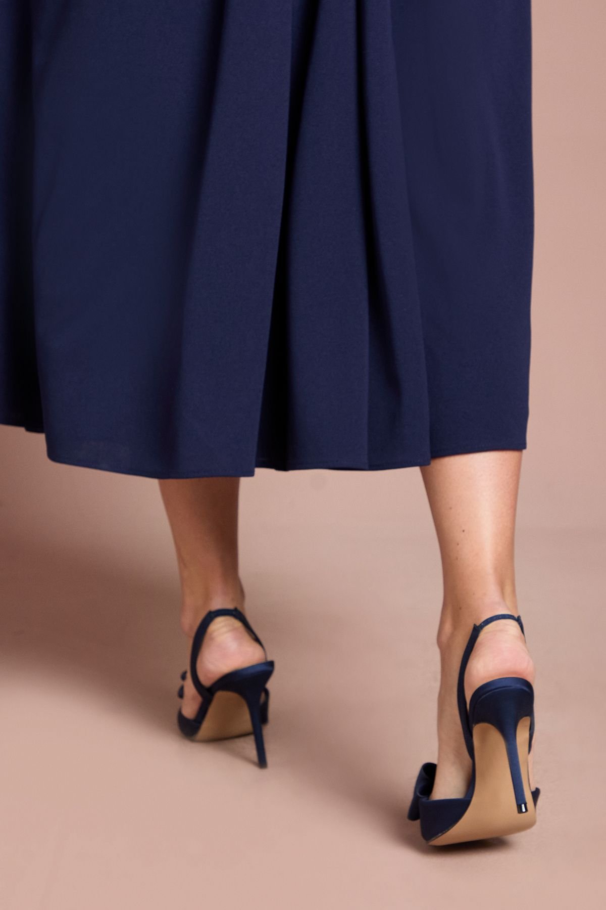 Coast Coast Women's Collette Satin Embellished Bow Detail High Heel Slingback Court Shoes in Navy - 4