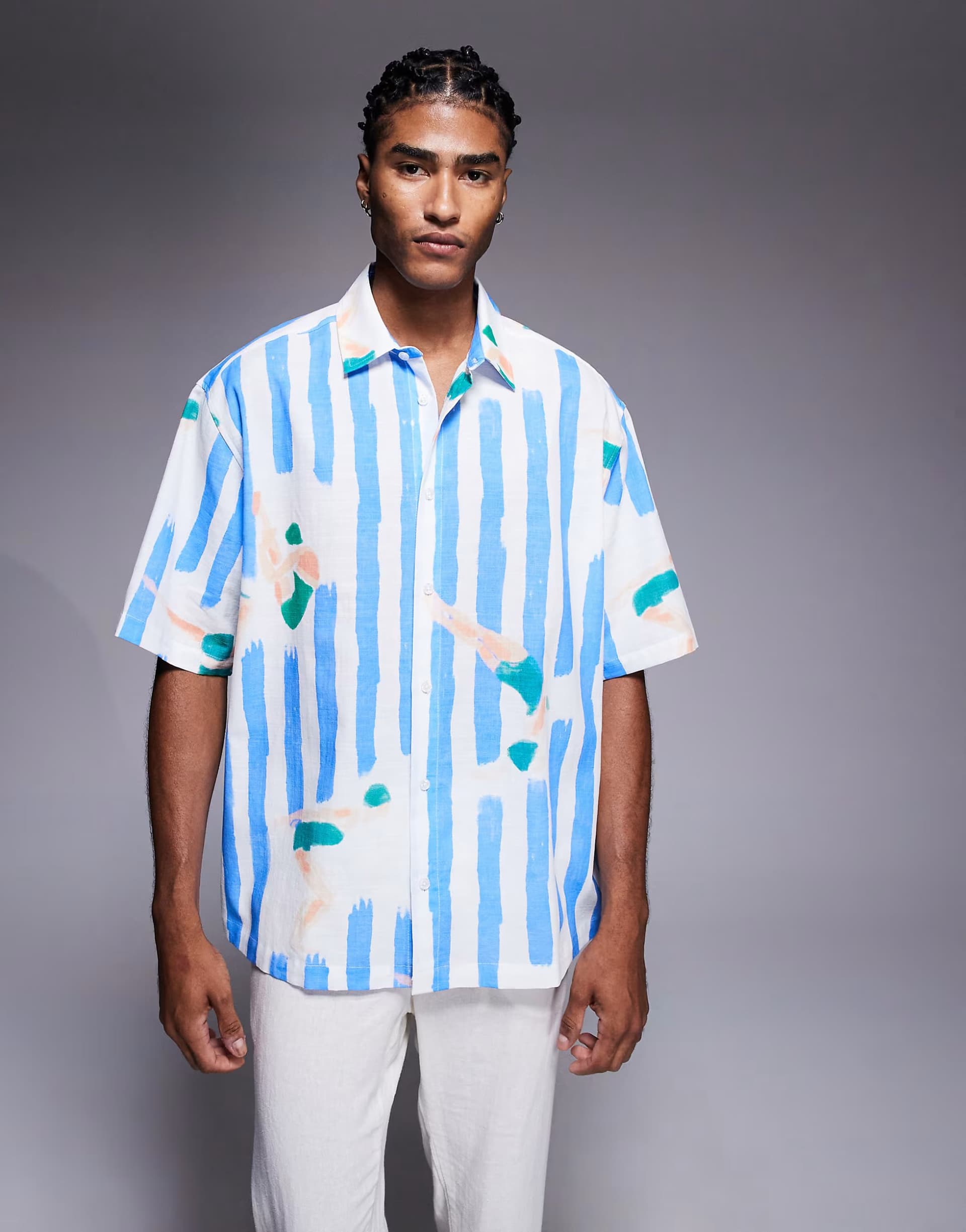 ASOS ASOS DESIGN oversized shirt with stripe print in blue