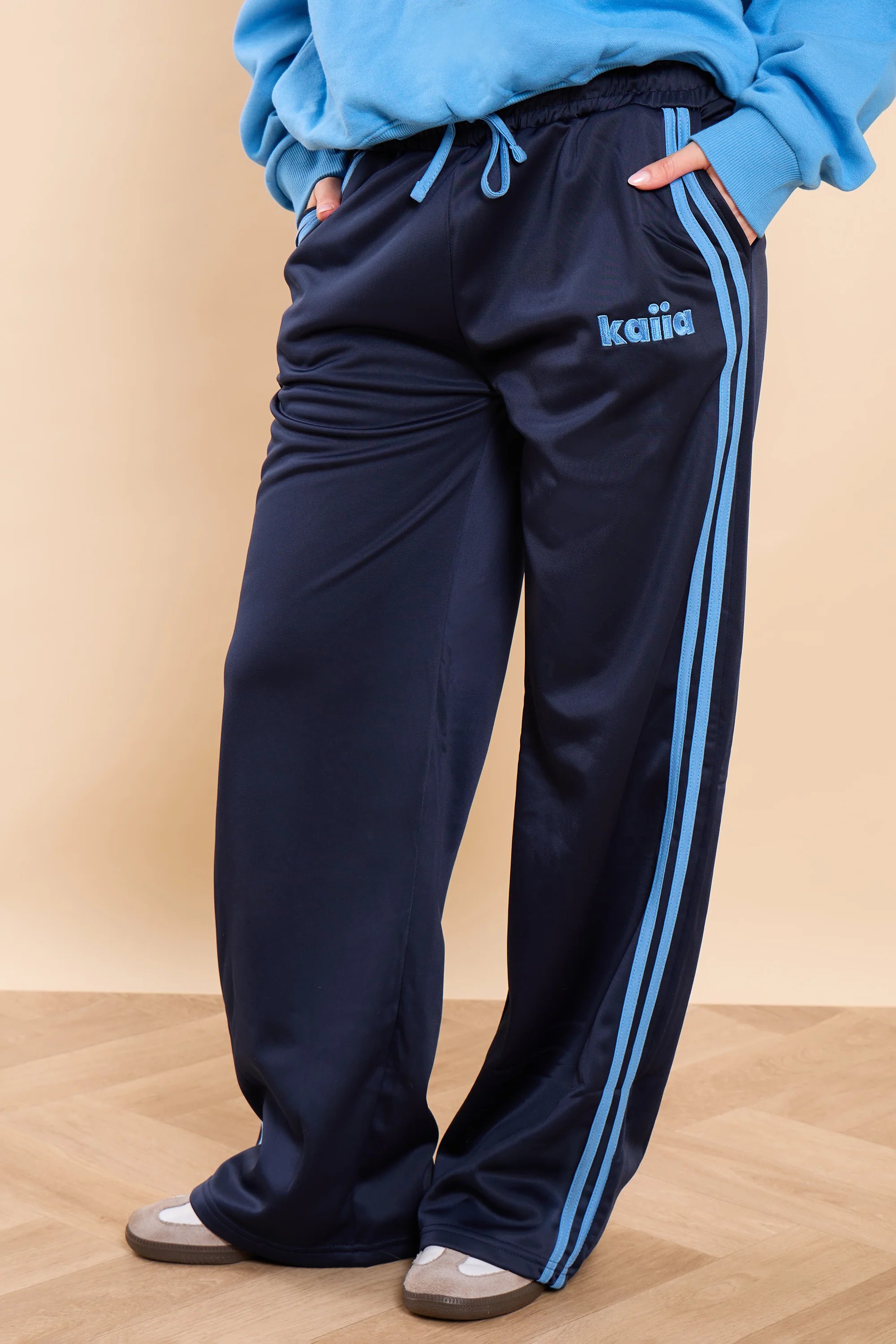 Kaiia Kaiia Side Stripe Tricot Joggers Deep Navy & Vibrant Blue - 2
