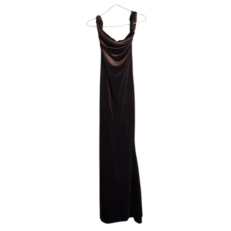 Club L London club l london neeka brown velvet twisted asymmetric maxi dress chocolate Size 8