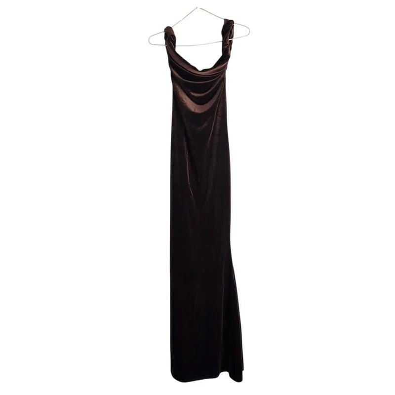 Club L London Neeka Brown Velvet Maxi Dress