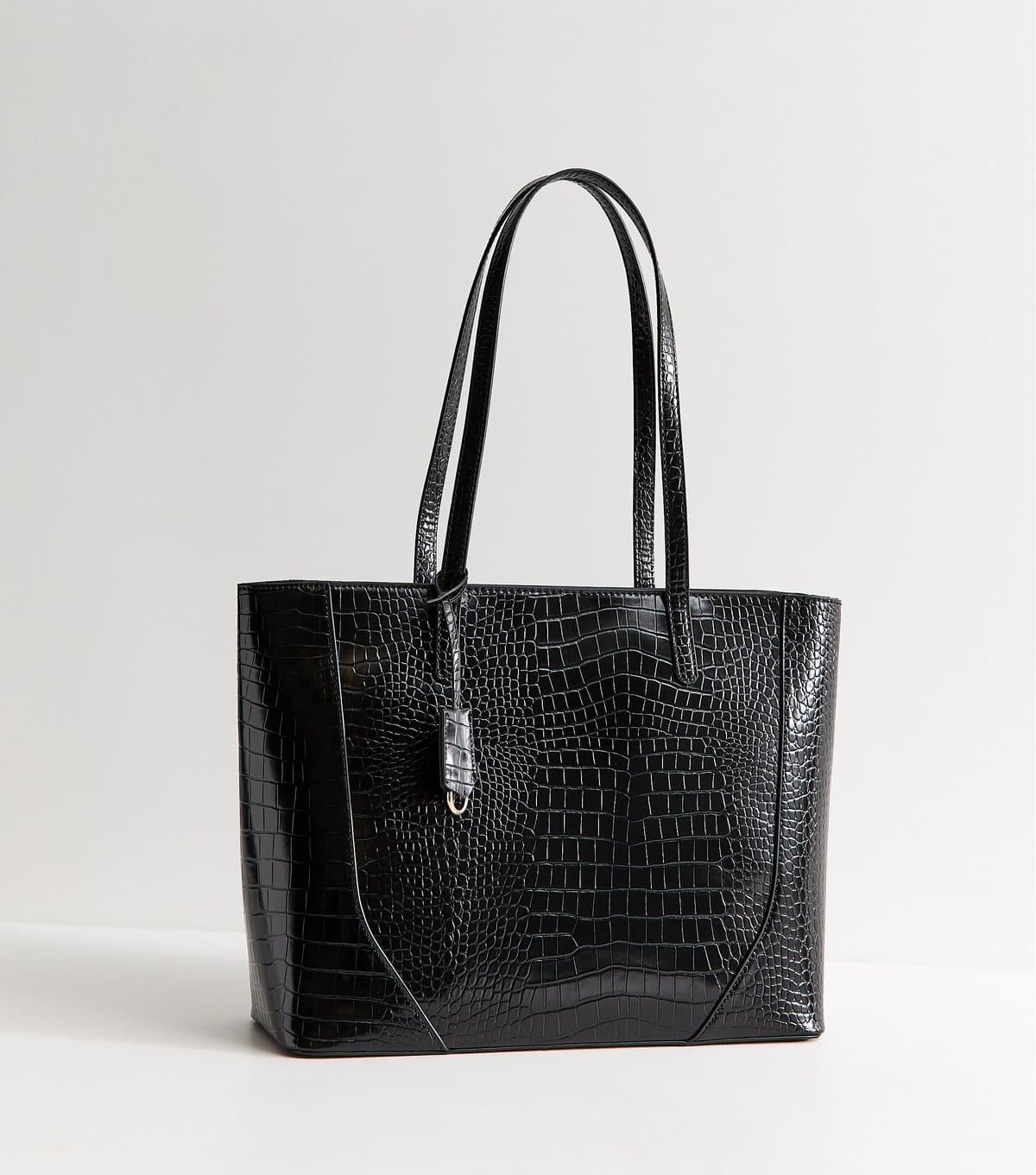 New Look Black Faux Leather Crocodile Embossed Tote Bag Vegan New Look