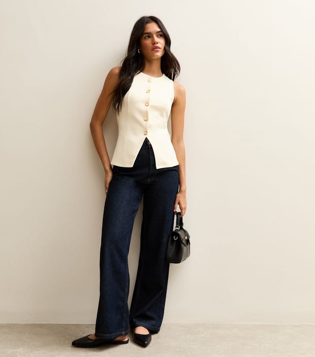 New Look Women's Off White Crew Faux Pearl Button Waistcoat New Look - 3