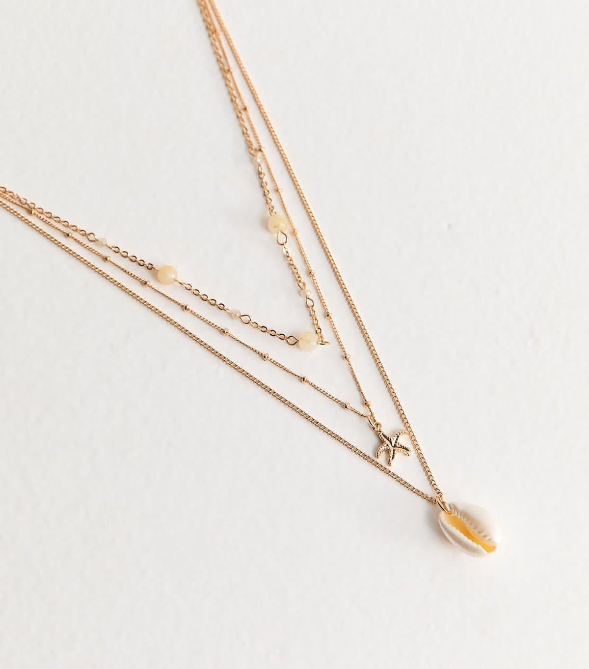 New Look Gold Tone Triple Layer Starfish and Shell Pendant Necklace New Look