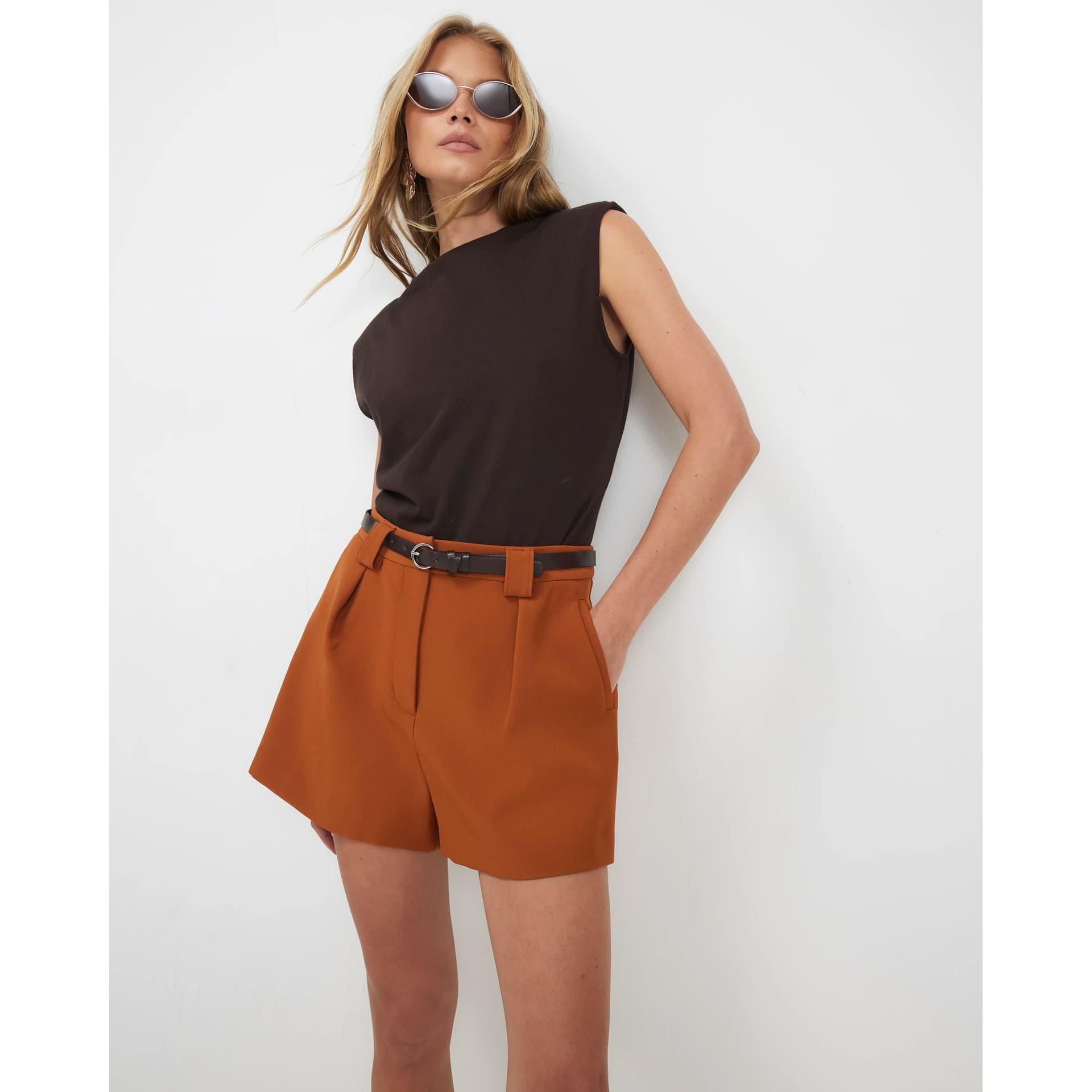 River Island River Island Womens Brown Belted Tailored Shorts