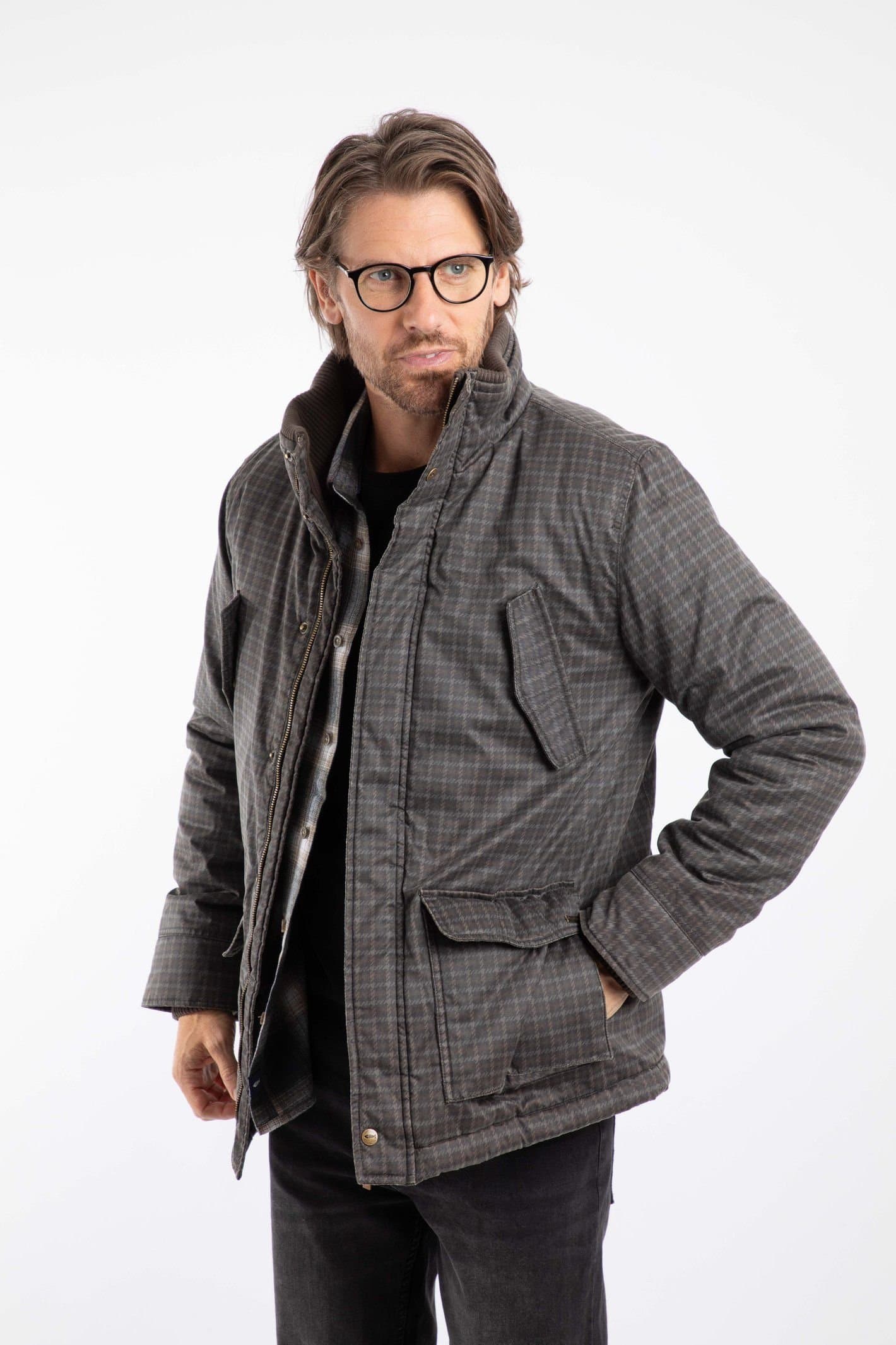 Weird Fish Weird Fish Men's Thunderman Printed Wadded Field Jacket in Brown