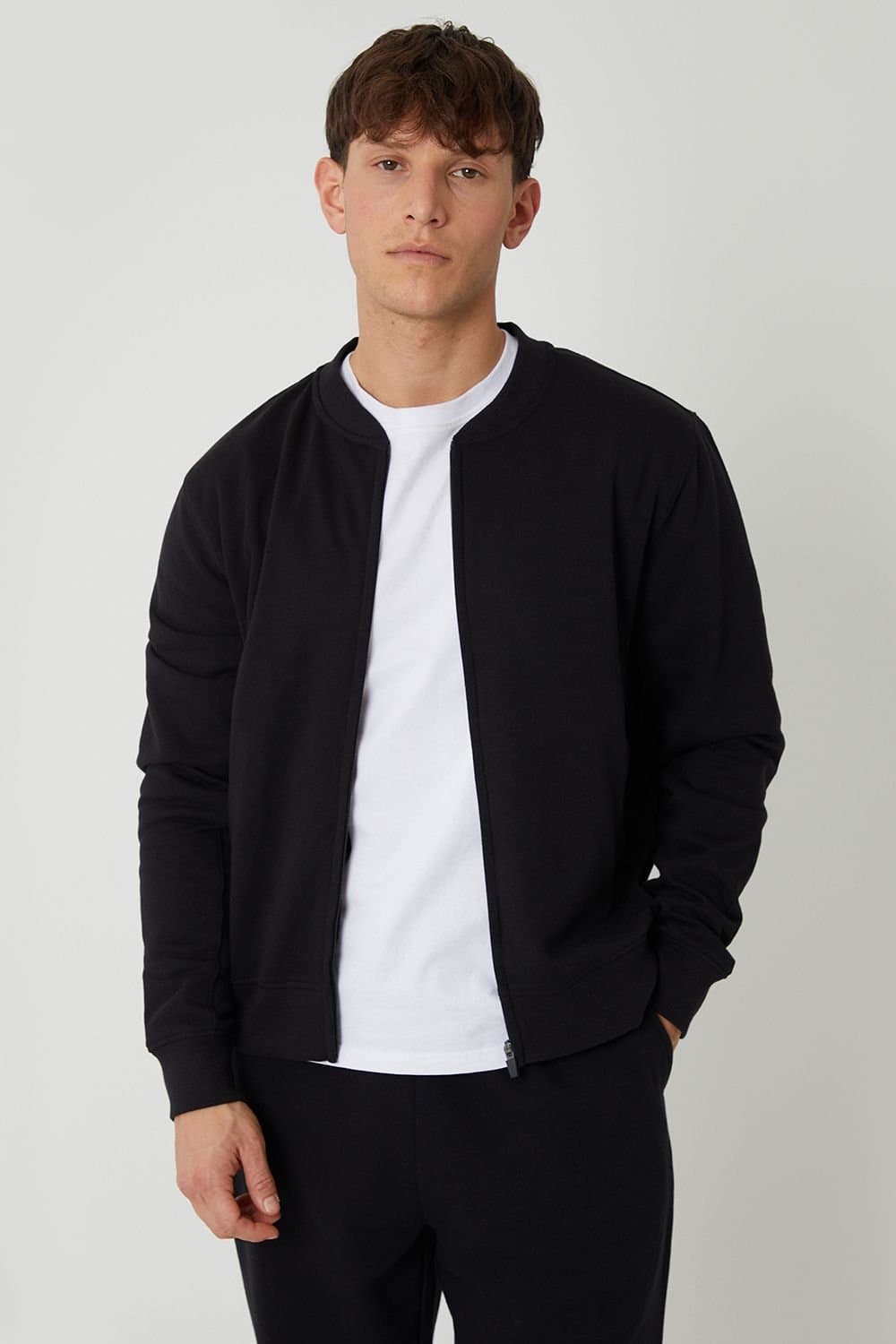 Threadbare Threadbare Men's Zip Through Sweat Bomber in Black