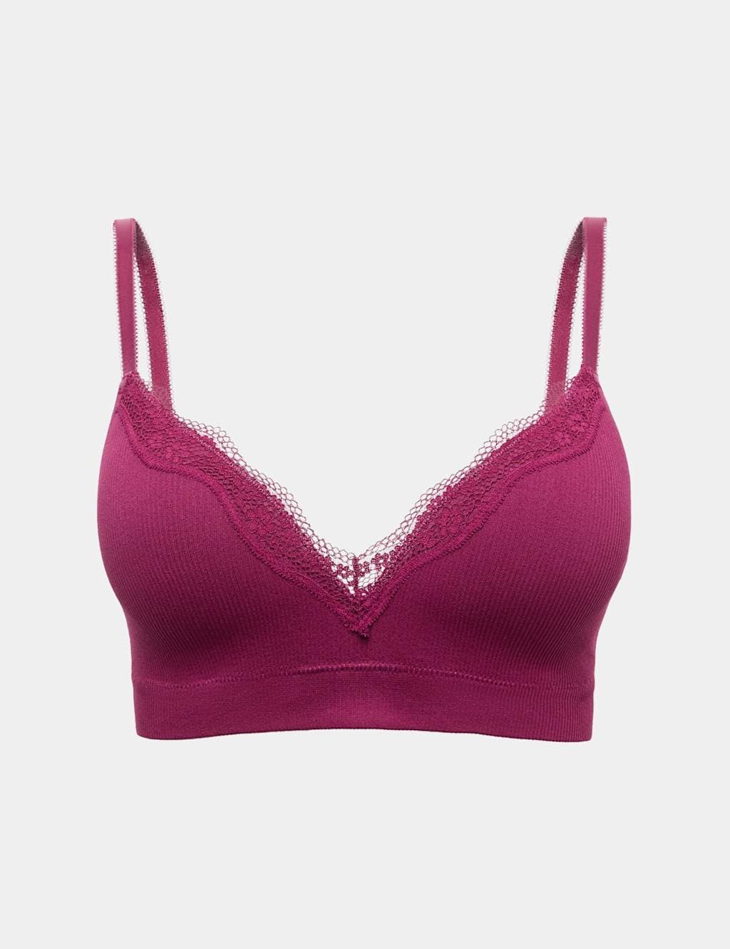 Marks & Spencer M&S Jasmine Lace Seamfree Non Wired Plunge Bra (A-E) Dark Raspberry