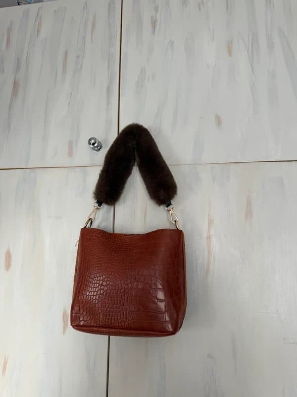 ASOS Brown croc print bucket handbag fluffy handle strap fur  y2k asos